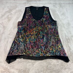 Lane Bryant Womens Size 22 Sequin Multicolour Sleeveless Top Black Sheer Raw Hem
